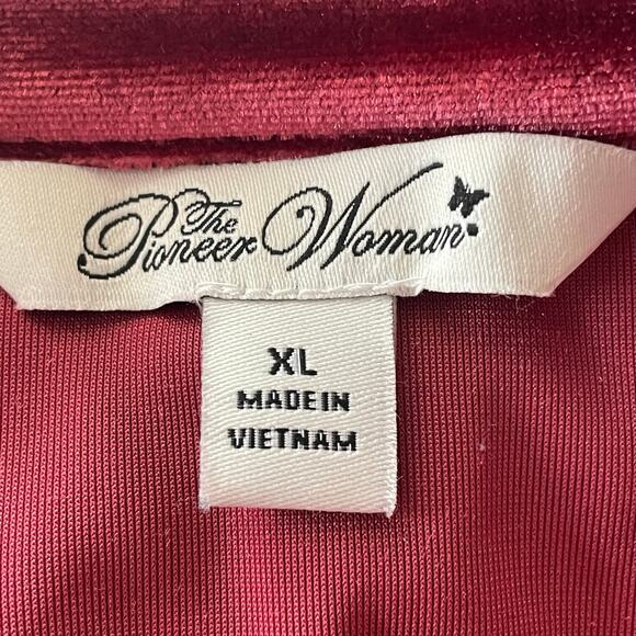 Pioneer Woman Wine Velvet Tone-on-Tone Embroidery Peplum Boho Top Sz XL Romance - Picture 7 of 9